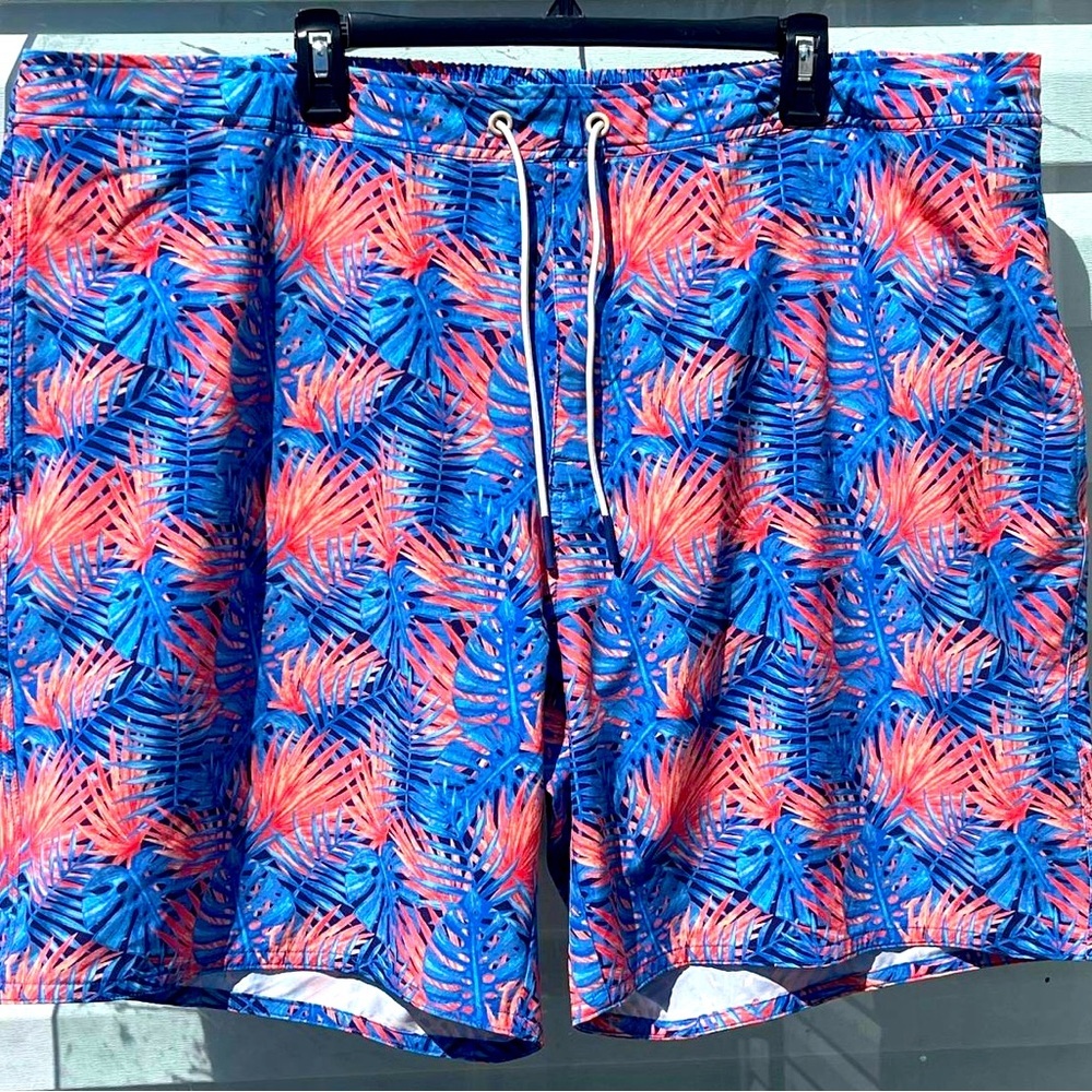Men Westport Lifestyle Blue orange Palm‎ Tree  Shorts Elastic Waist 3XB Hawaiian